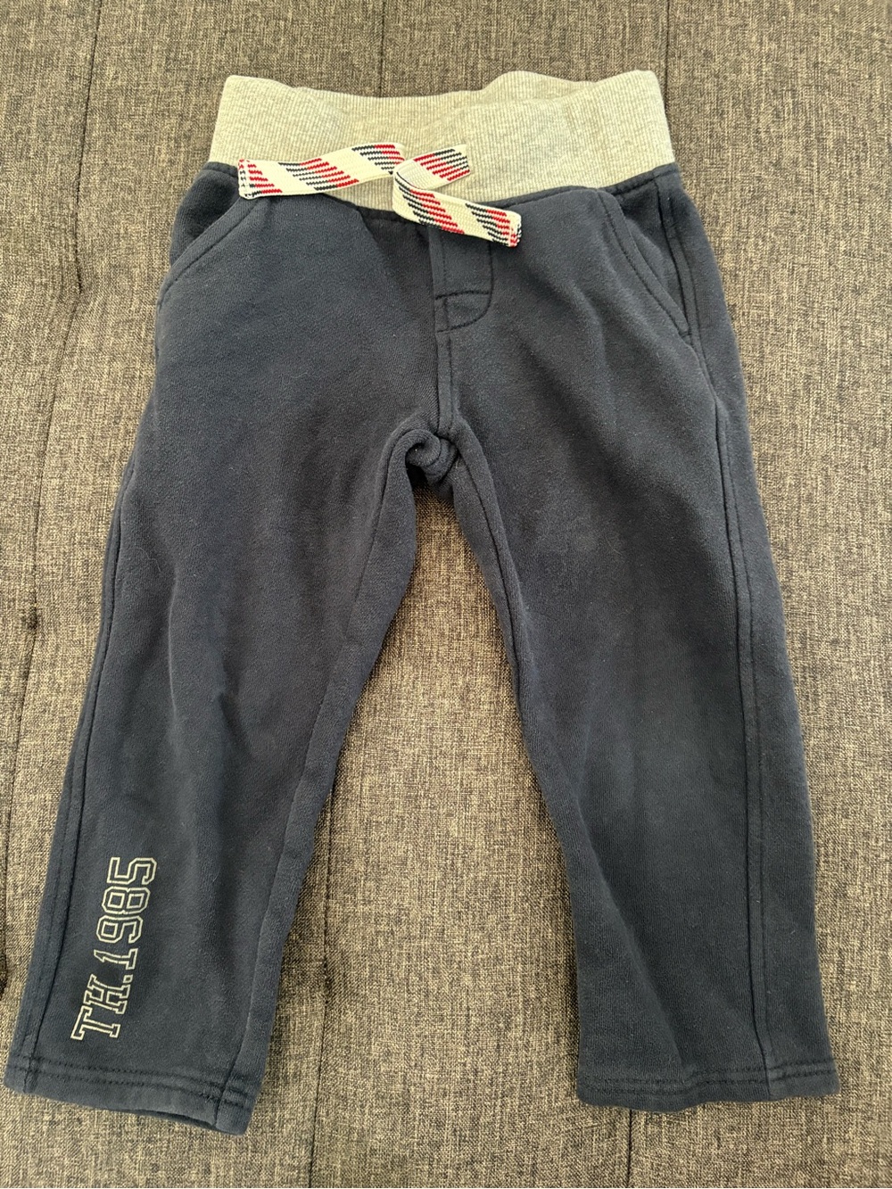 Tommy Hilfiger Navy Joggers with Grey Waistband and Striped Drawcord